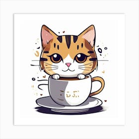 cute amine Cat In A Cup Art Print