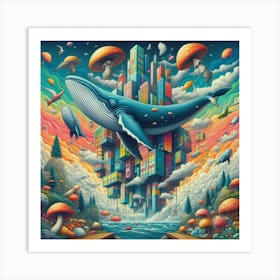 Whales And Mushrooms Art Print