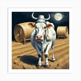 Cow In The Moonlight 2 Art Print