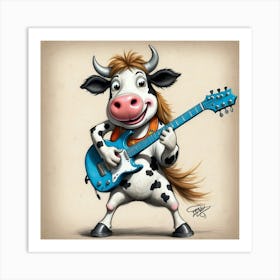 Cow Playing Guitar 16 Art Print