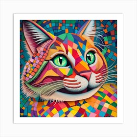 Cute Colourful Mixed Up Cat Art Print