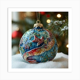 Photorealistic Glossy Christmas Ornament In The Form Of A Creature Painted In Vibrant Colors And Ad Art Print