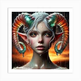 Elven Girl With Horns 18 Art Print