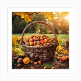 Autumn Basket With Apples And Nuts Art Print