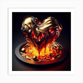 A Hearth Of Melting Liquid With A Metallic Sheen, Gold And Red Colors, Reflective Studio Light Art Print