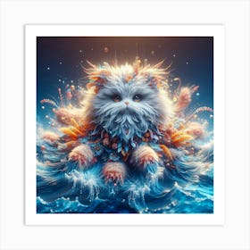 Cat In The Ocean Art Print