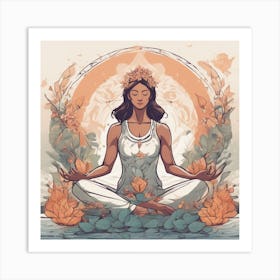 A Serene Depiction Of A Yoga Pose, Surrounded By Elements Of Nature (E Art Print