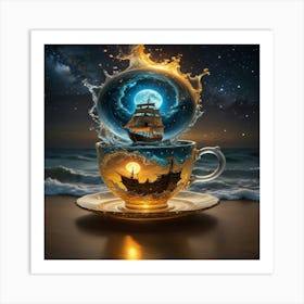 Tea Cup With A Ship Poster