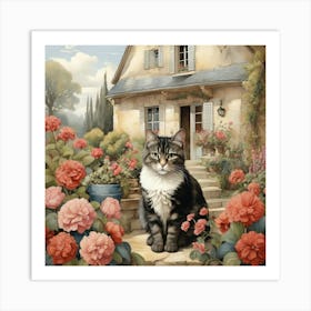 Cat In The Garden 1 Art Print