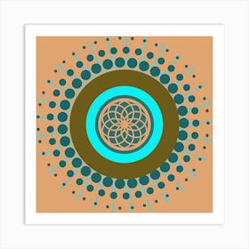 MidMod Boho Abstract Celestial Mandala Geometric in Aqua, Olive, and Sand Art Print