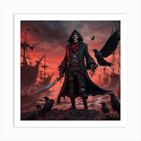 Pirate Skull And Crows Art Print