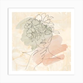 Woman With Flowers On Her Head Art Print