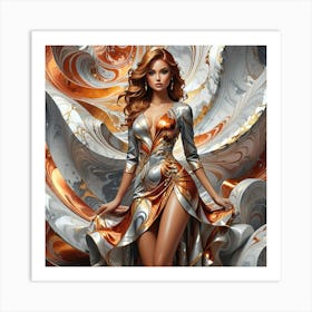 Beautiful Girl In Gold And Silver Art Print