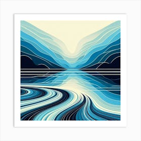 Blue Wavy Mountains Art Print