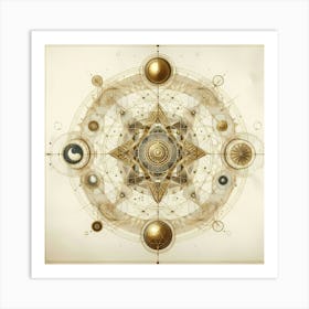 Alchemical Metamorphosis Circle With Forms Gold And Grey Illustration Art Print