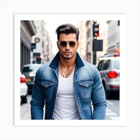 Man In Denim Jacket Art Print