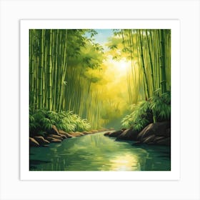 A Stream In A Bamboo Forest At Sun Rise Square Composition 86 Art Print