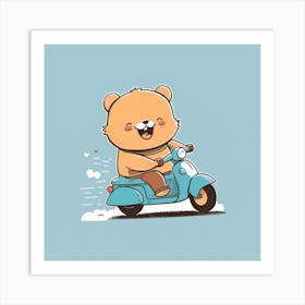 Teddy Bear Riding A Scooter Art Print