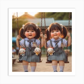 Two Girls On Swings Art Print