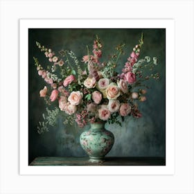 Pink Roses In A Vase Art Print