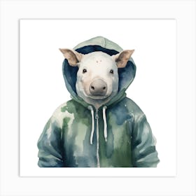 Watercolour Cartoon Tapir In A Hoodie 1 Art Print