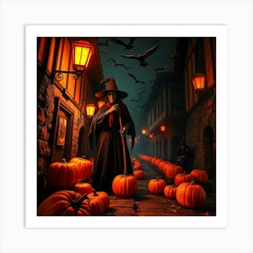 Witch In A Alley With Pumpkins - Diverse Art Illustration 66 Art Print