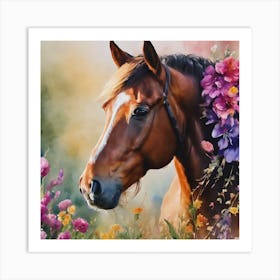 Horse With Flowers Art Print