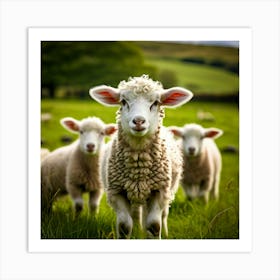 Nature Wool Farm Animal Herd Countryside Grass Sheep Mammal Green Landscape Farming Meado (4) Art Print