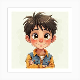 Spanish Boy With A Curious Look, Watercolor With Vibrant Details 1 Art Print