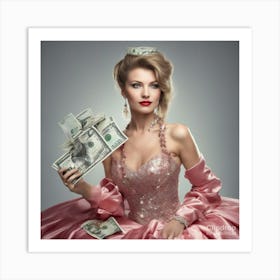 Beautiful Woman Holding Money Art Print