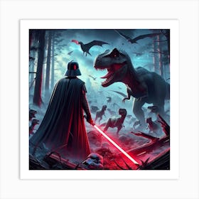 Darth Vader Versus Dinosaurs Star Wars Art Print Art Print