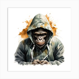 Watercolour Cartoon Gorilla In A Hoodie 1 Art Print