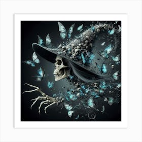 Skeleton Witch With Butterflies Art Print