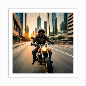 Man Riding Motorcycle In City 3 Art Print