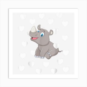 Rhino Theme Baby Girl Pink Nursery Room Heart Rhinoceros Art Print