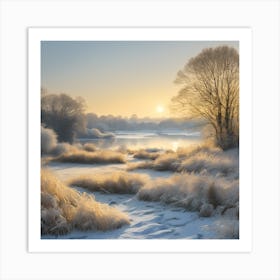 Low Sun across a Frosty Winter Landscape 1 Art Print