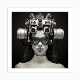 Portrait Of A Woman With Cameras On Her Head Art Print