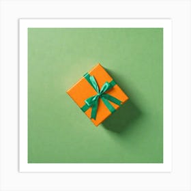 Gift Box On Green Background 4 Art Print