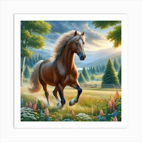 Horse Running In The Field Art Print