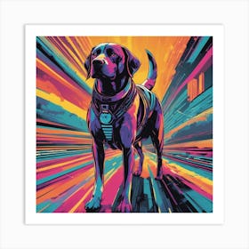 Dog Is Walking Down A Long Path, In The Style Of Bold And Colorful Graphic Design, David , Rainbowco (1) Art Print