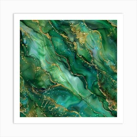 Abstract Emerald Green And Gold Marble Art Print