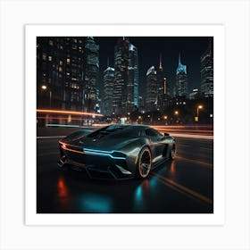 Futuristic Sports Car At Night Art Print