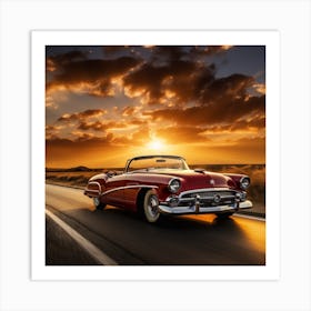 Classic Car At Sunset Art Print