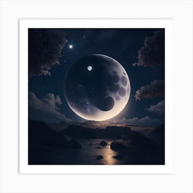 Dreamshaper V7 A Starry Nightscape With A Bright Moon In The S 1 Art Print