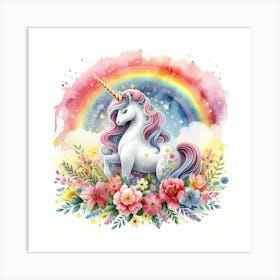 Unicorn With Flowers Art Print