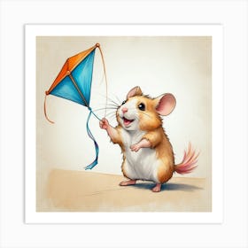 Kite Flying Hamster Art Print