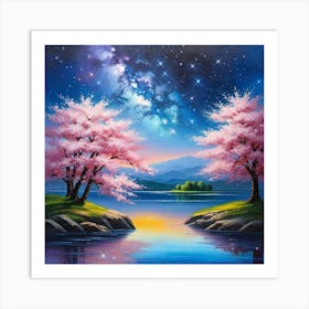 Cherry Blossoms By The Lake 8 Art Print