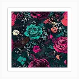 Roses On A Black Background Art Print