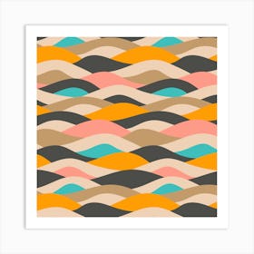 DUNES Wavy Desert Retro Mid-Century Modern Abstract in Earthy Vintage Brown Pink Yellow Beige Turquoise Cream Art Print