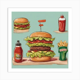 Burgers And Fries Art Print